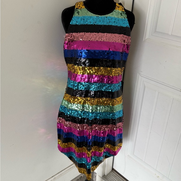 Express Sequin Dress with Bold Stripes - Picture 2 of 5
